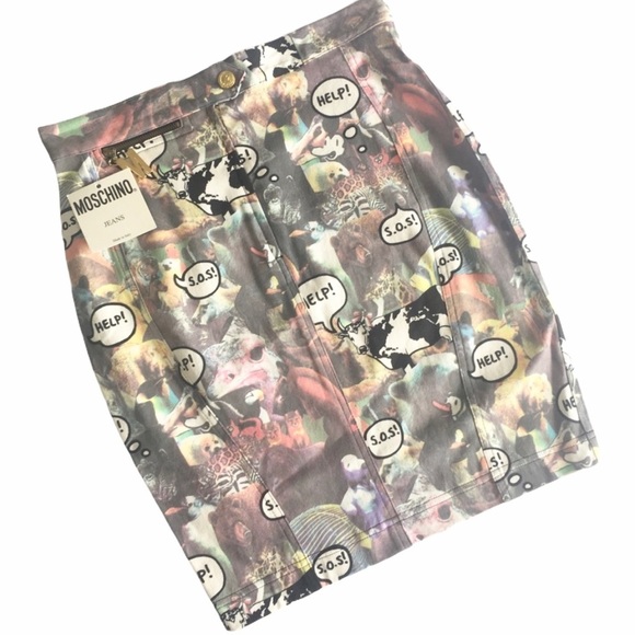 VHTF: new Vintage Moschino ©1995 ☻ Whimsical Animal Print Mini Skirt ☻︎ Help SOS - Picture 5 of 14